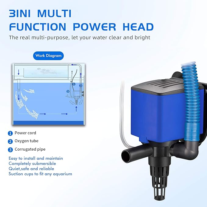 Water Pump 660 GPH Submersible Internal Aquarium Powerhead Water Pump Ultra Quiet for Aquarium,Fish Tank -4 Pack
