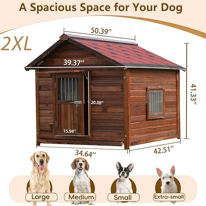 Outdoor Dog House for Large Breed Dogs with Removable Floor&Roof, Heavy Duty Pet House, Weatherproof Warm Dog House Outside, 2XL