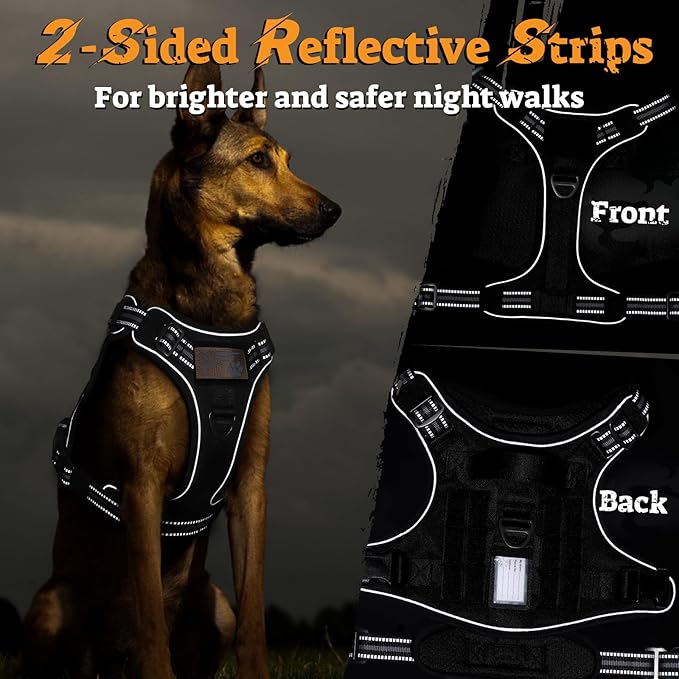 rabbitgoo Dog Harness Small Sized No Pull, Tactical Service Pet Vest with Molle and Control Handle, Adjustable and Reflective Military Harness for Easy Walking and Training, Black, S