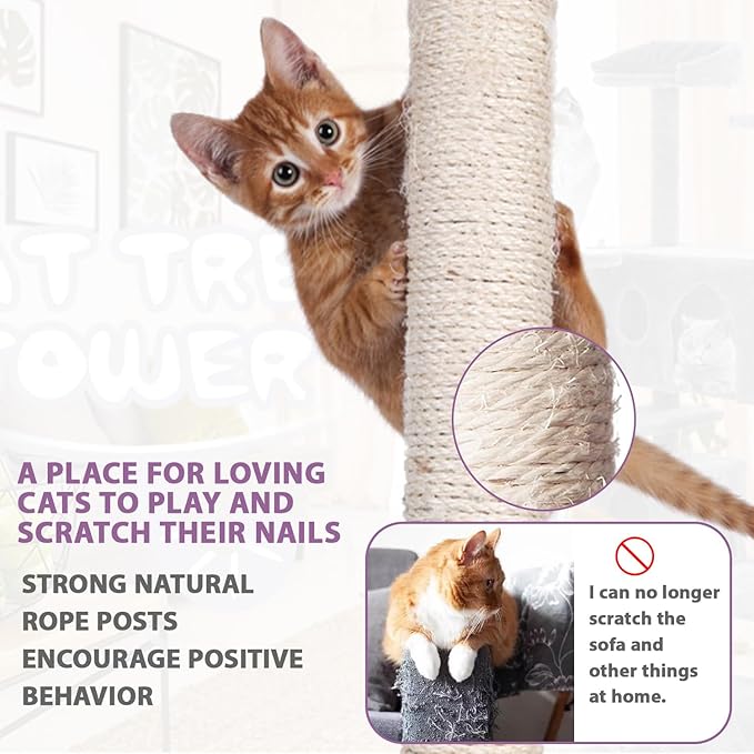 70 inches Cat Tower for Indoor Cats Multi-Level Cat Condos for XL Cat Tree Cat Climbing Tower with Scratching Posts, Hanging Toys,Dark Gray