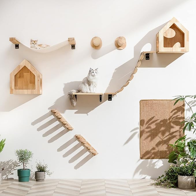 FUKUMARU Cat Wall Furniture, 34 x 13 inch Cats Hammock Shelves, Rubberwood Kitten Window Perch, Easy DIY Installation