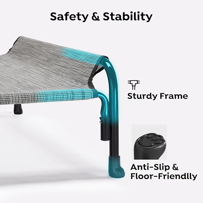 Veehoo Outdoor Elevated Dog Bed, Raised Dog Cot for Small Medium Dogs, Cooling Washable Waterproof Pet Hammock Beds with Slope Headrest, Breathable Mesh and Sturdy Frame, M, Black Silver, CWC2204