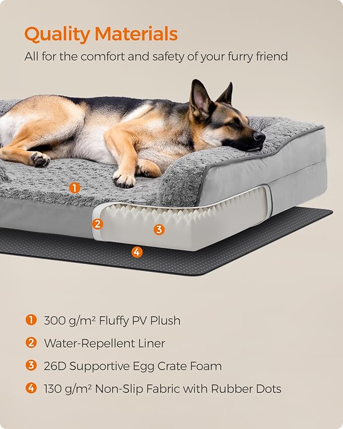 Feandrea Orthopaedic Dog Bed for Large Dogs, Waterproof Dog Sofa Bed with Removable Washable Cover, 48 x 35 x 7 Inches, Dove Gray UPGW254G01