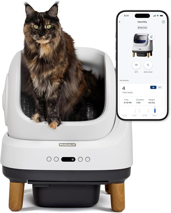 PetSafe ScoopFree OpenSky Automatic Self-Cleaning Cat Litter Box – Advanced Odor Control – App Controlled with Health Monitoring – Works with Any Litter – Up to 2 Weeks of Hands-Free Cleaning