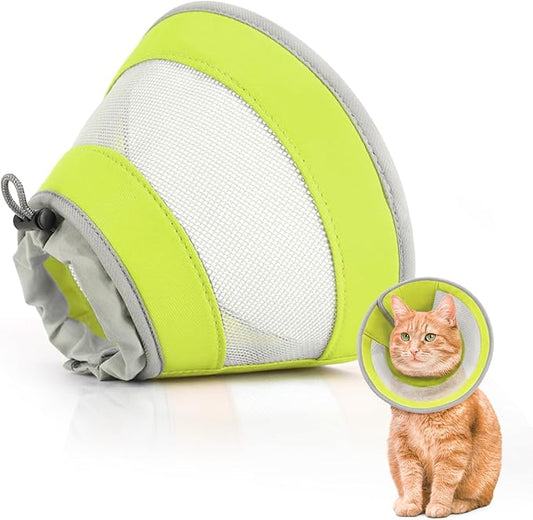 Breathable Air Mesh Cat Cone Collar Soft to Stop Licking, Adjustable, Foldable Lightweight Kitten Cones After Surgery Recovery for Cats & Kittens (Green, M)