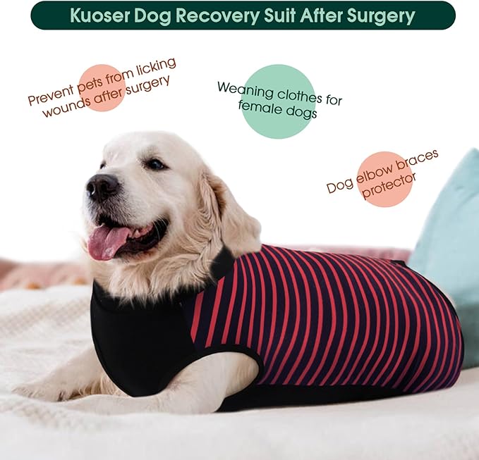 Kuoser Dog Recovery Suit, Anti Licking Dogs Rear Leg Sleeve, Abdominal Dog Surgical Suit with Pants Cover Protect Wounds, Dogs Elbow Protector Soft Pet Surgery Onesie Cone Alternative, Red XL
