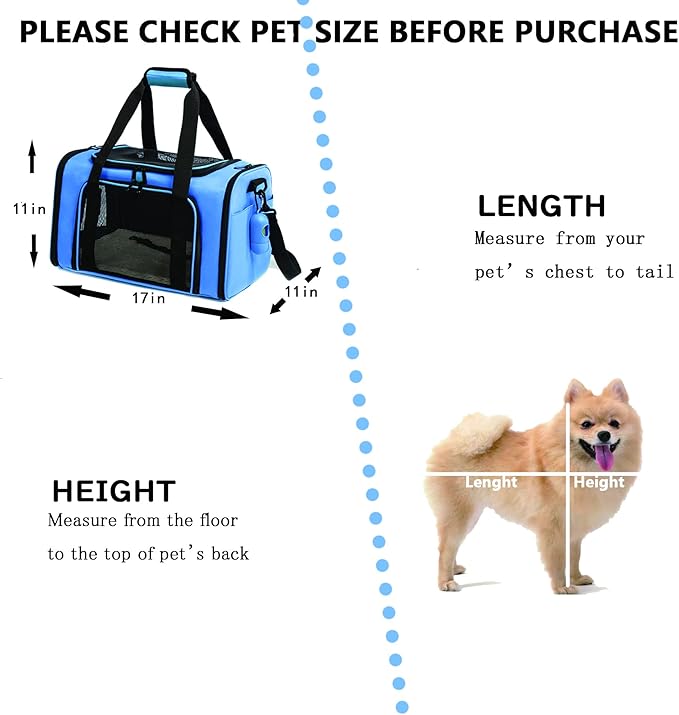 Cat Carrier Dog Carrier Pet Carrier Cat Bags for Small Medium Cats Dogs Puppies of 15 Lbs,of Airline Approved Small Dog Bag Soft Sided,Collapsible Travel Puppy Carrier (Medium, Blue)
