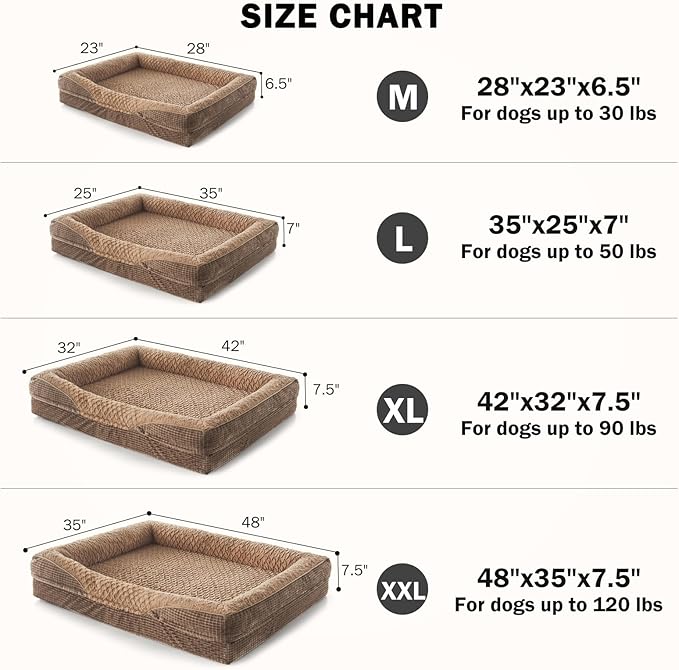 INVENHO Orthopedic Large Dog Dogs, Washable Egg-Crate Memory Foam Dog Couch Bed with Washable Removable Cover, Waterproof Lining and Nonskid Bottom