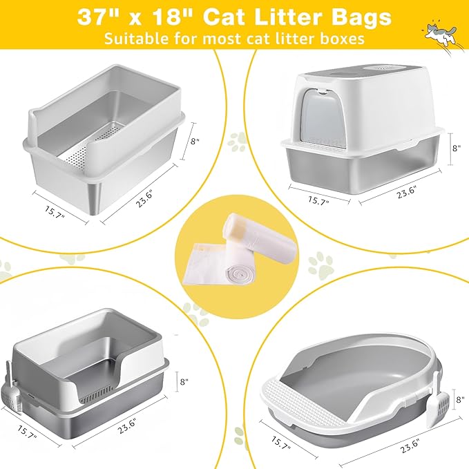 Litter Box Liners 20 Count, 37" x 18" Jumbo 3MIL Thicken Cat Litter Bags Tear Resistant Disposable Cat Litter Liners for XL Stainless Steel Litter Box and Other Suitable Size Litter Box
