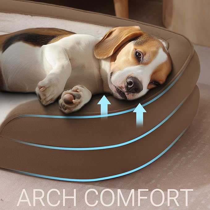 Soft Touch Orthopedic Dog Bed for Large Dogs with Faux Fur Top, Waterproof Pet Couch Bed with Removable Washable Cover and Supportive Foam Filling (Brown, Large)