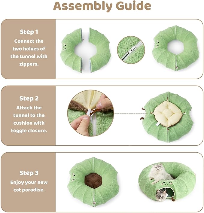 EHEYCIGA Cat Tunnel Bed for Indoor Cats, Cute Cat Donut Toy Tunnel for Small Large Cats with Washable Circle Cushion, Peekaboo Pet Cave Play Tunnel for Kitten, Puppy, Rabbit