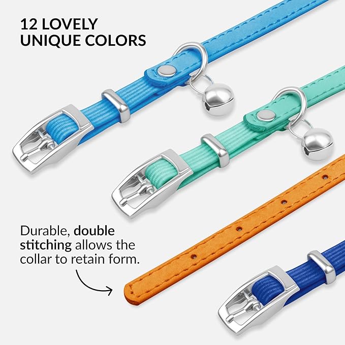 CollarDirect Leather Cat Collar with Bell - Kitten Collar, Small and Big Cat Strap for Boy Cats, Girl Cats with Safety Elastic Strap (Neck Fit 6"-7", Orange)