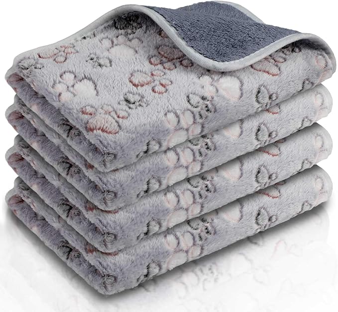 Reginary 4 Pcs Waterproof Guinea Pig Blankets Washable Small Animal Fleece Bedding Absorbent Guinea Pig Cage Liners Reusable Pet Pee Pad Sleep Mat for Hamster Ferret(Adorable Paw,24 x 16 Inch)