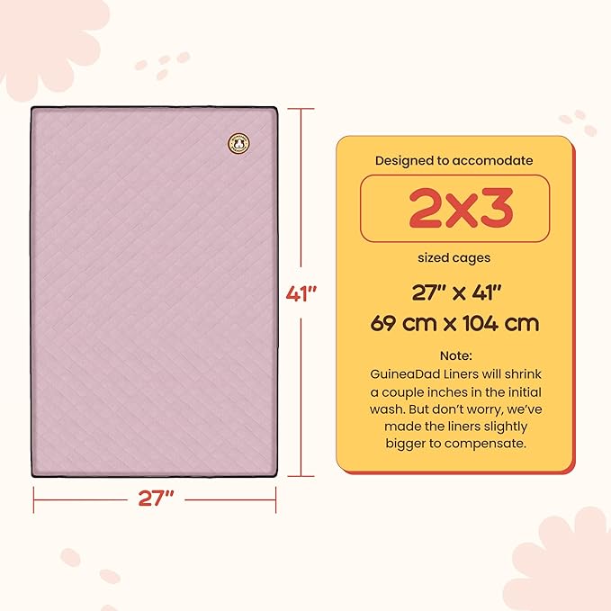 GuineaDad Premium Liner – Fleece Guinea Pig Cage Liner – Ultra-Plush Reusable Fleece Bedding with Waterproof Bottom – Extra Absorbent Liner for 2x3 C&C Cage (Blush)