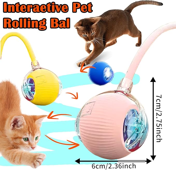 Cat Ball Toy,New Interactive Rolling Cats Dog Toy Balls 360° Smart Automatic Rolling Pet Ball, Fast Moving Toy for Dog,Interactive Toys for Cats (Yellow)