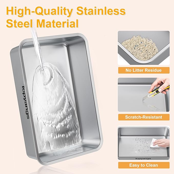 Stainless Steel Litter Box with Lid, 20L Metal Enclosed Litter Box for Big Cat, Flip-Top Design with Anti-Leakage High Sides, Large Cat Lovers Gifts (#1 Gray)