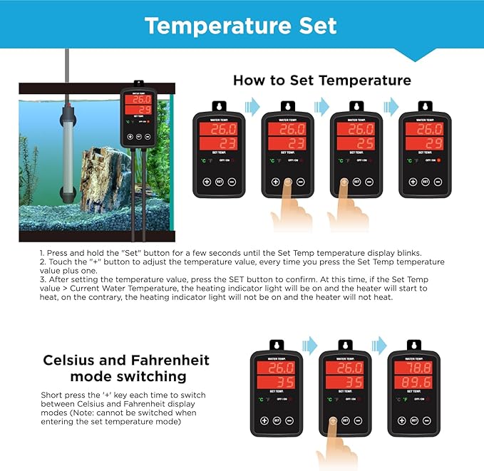Titanium Aquarium Heater 300W, Submersible Fish Tank Heater with Digital Display Temperature Controller, 0℃-40℃ Adjustable, Fast Heating for 40 ~ 60 Gal Saltwater Freshwater Fish Tank, MX-9016(300W)