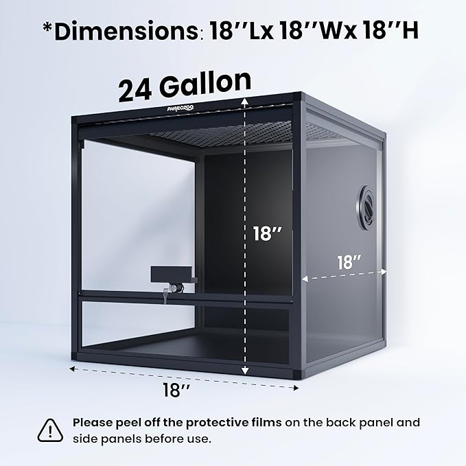 MagicCube 18'' x 18'' x 18'' Reptile Tank with Lock, 24 Gallon Reptile Terrarium with Flip-Up Tempered Glass Door, Top Screen Ventilation for Leopard Gecko - Bottom Not Leakproof