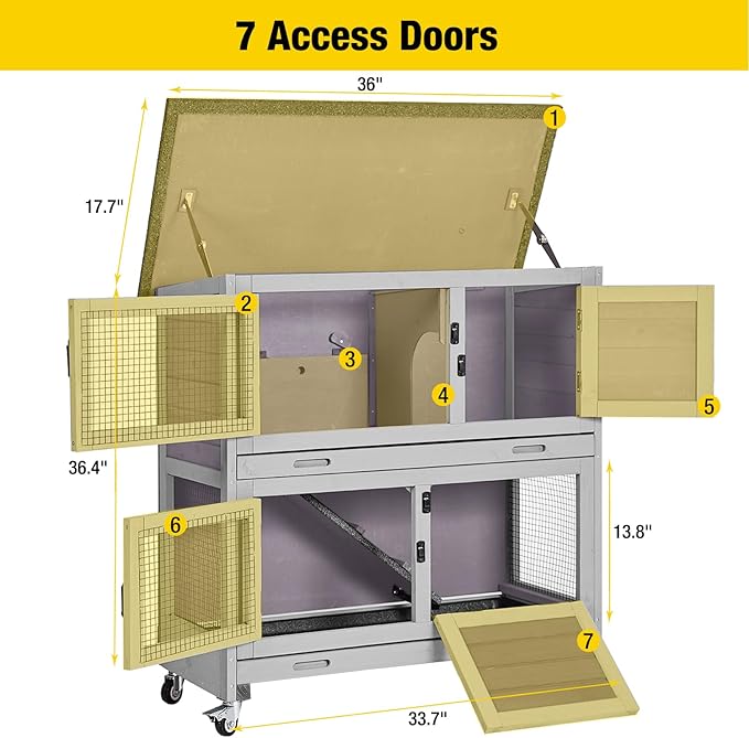 Aivituvin 36" Rabbit Hutch Bunny Cage Indoor Outdoor Guinea Pig Cage 2 Story Wth 2 Tray, Trap Door, Wheels