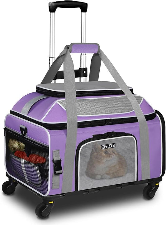 Petskd Top-Expandable Pet Carrier with Wheels 19x13x9 Inches Southwest Allegiant Airlines Approved, Soft-Sided Carrier for Small Dog Under 12 lbs and Large Cat Under 15 lbs(Purple)