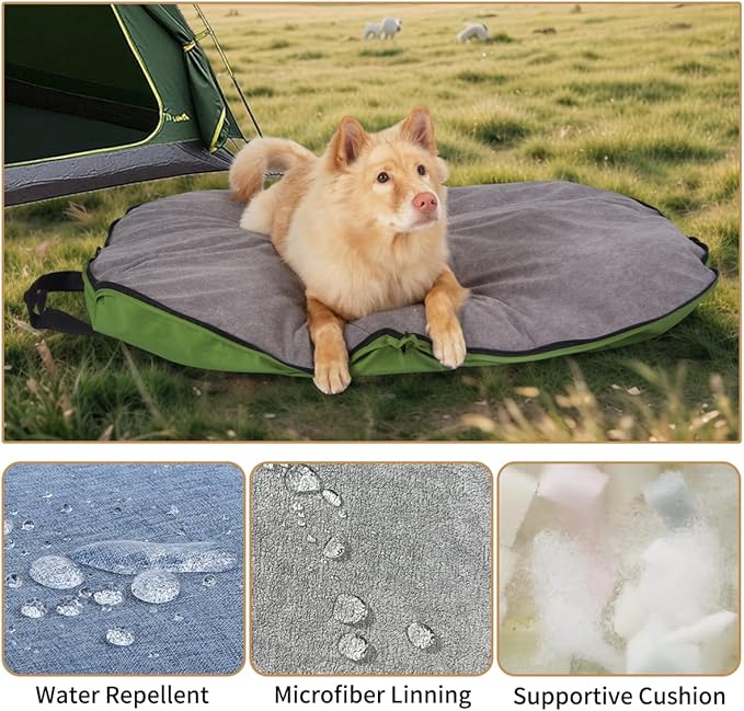 Portable Waterproof Dog Mat for Camping, Patio & Travel - Foldable Outdoor Dog Bed with Teflon Shell & Removable Plush Pad - Easy Clean, Durable - S (Lemon Yellow)