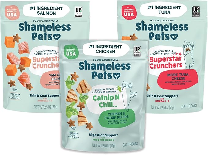 Shameless Pets Crunchy Cat Treats - Kitty Treats for Cats with Digestive Support, Natural Ingredients Kitten Treats with Real Ingredients, Healthy Flavored Feline Snacks - Variety Pack, 3-Pk