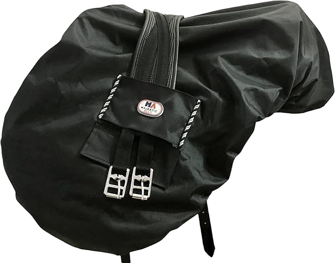 Majestic Ally Nylon Waterproof Fleece Lined Ride On English Saddle Cover-Multiple Color (Black)