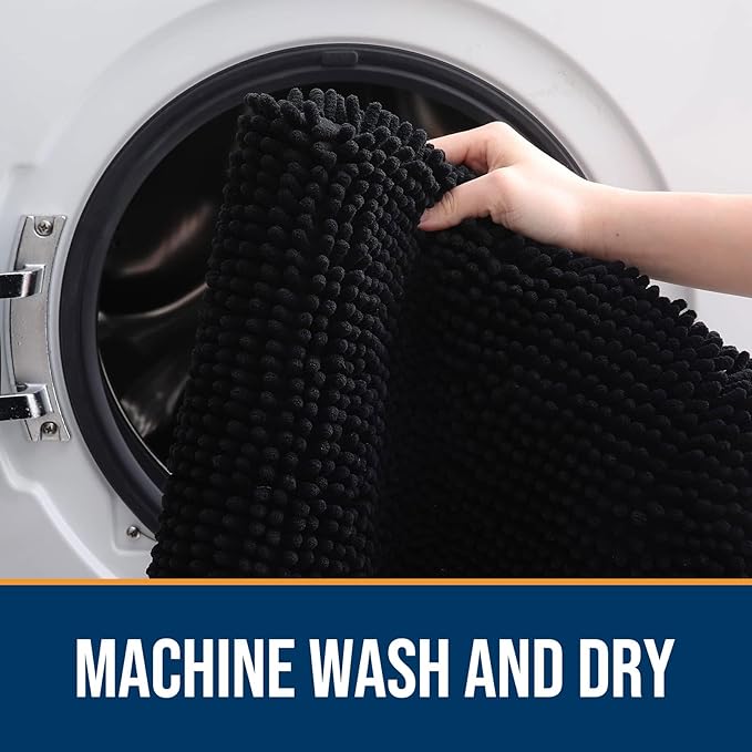 OLANLY Dog Door Mat Set 4-Piece 24x16, Absorbs Moisture and Dirt, Absorbent Non-Slip Washable Doormat, Quick Dry Chenille Mud Mat for Dogs, Entry Indoor Entryway Carpet for Inside Floor, Black