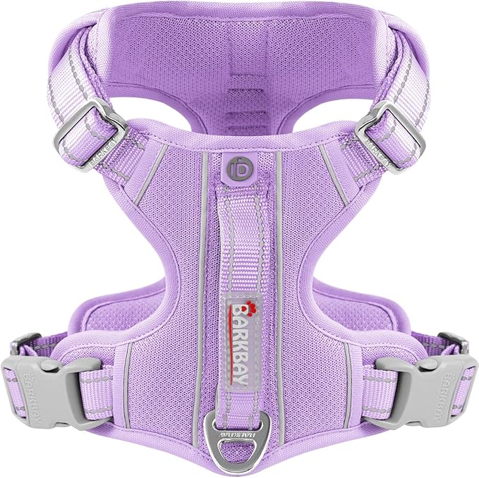 BARKBAY Dog Harness No Pull with ID Tag Pocket - Heavy Duty, Reflective, Easy Control for Large Dogs(Violet Purple,L)