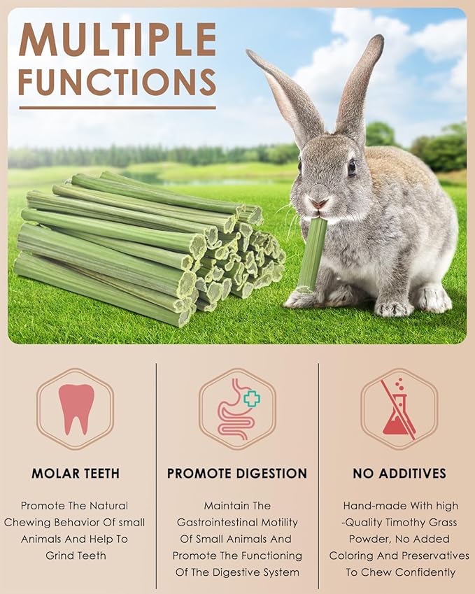 Bissap 50PCS Rabbit Chew Sticks, Natural Papaya Stems Bunny Chews Treats for Rabbits Hamsters Chinchillas Guinea Pigs Small Animals Organic Molar Chewing Snack