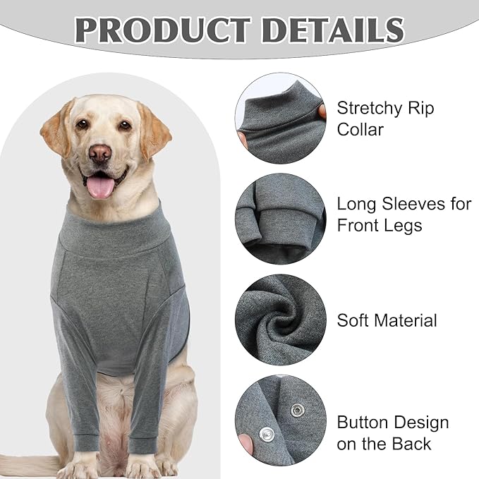 IDOMIK Dog Recovery Suit, Dog Surgery Recovery Suit Front Legs, Comfy Joint Leg Sleeves After Surgery, Elbow Braces Protector for Leg Injuries & Joint Pain, Cone Collar Alternatives,Grey,XL