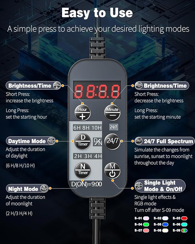 Pawfly 8 W Aquarium LED Light 16 Inch 24/7 Fish Tank Light with Full Spectrum IPX8 Waterproof Light Multi-Colored LEDs with D/N Mode Single Color Effects Timer and Adjustable Brightness