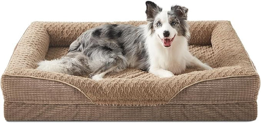 INVENHO Orthopedic Large Dog Dogs, Washable Egg-Crate Memory Foam Dog Couch Bed with Washable Removable Cover, Waterproof Lining and Nonskid Bottom