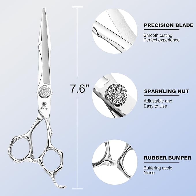 GLADOG 7" Premium 9CR Dog Grooming Scissors with Full Diamond Pivot Nut - Professional Straight Dog Scissors for Grooming, Ideal Dog Shears for Precise Trimming, Pet Grooming Scissors, Grooming Shear