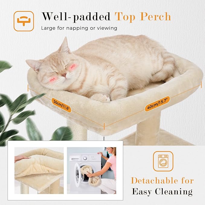 PAWZ Road Cat Tree Luxury Cat Tower with Double Condos, Spacious Perch, Fully Wrapped Scratching Sisal Posts and Replaceable Dangling Balls Beige