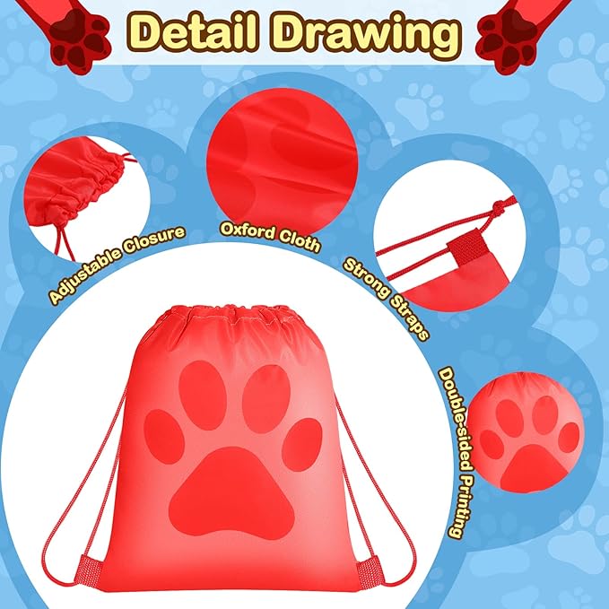 Yerliker 14 Pieces Paw Print Drawstring Bags Cute Paw Print Bags Bulk Reusable Dog Themed Party Favor Backpack Set Puppy Themed Drawstring Goodie Backpack with String for Birthday Gift Supplies