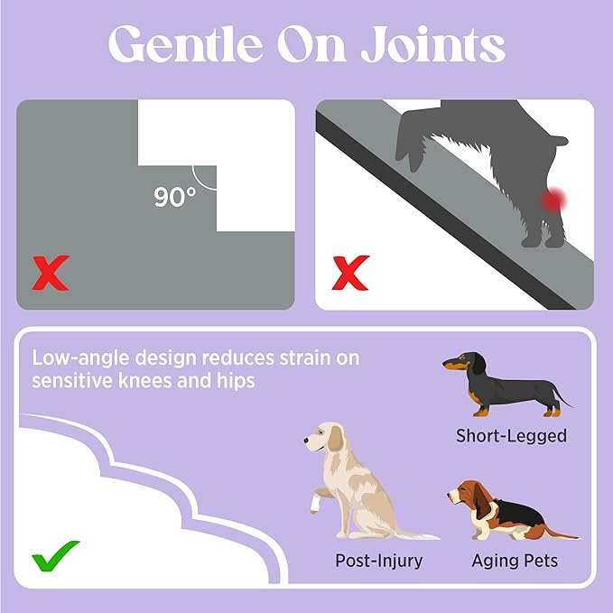 Lesure Dog Stairs for Small Dogs and Cats Pet Steps Ramp for Bed and Couch with CertiPUR-US Certified Foam with Non-Slip Bottom, Grey, 3 Steps