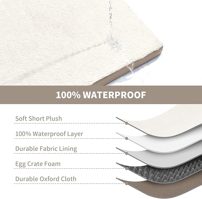 Medium Dog Bed for Medium/Small Dogs, Orthopedic Dog Beds with Removable Washable Waterproof Cover, Egg Crate Foam Pet Bed Mat, Khaki White