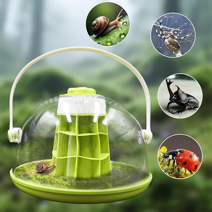 Round Transparent Snail Terrarium Kit, Portable Plastic Habitat with Air Vents & Removable Base, Breeding Box for Snails, Beetles, Spiders, Ladybugs & Small Insects