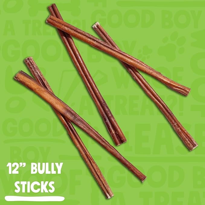 Bully Sticks for Small Dogs | All Natural, Single Ingredient for Puppies to Medium Dogs (12" Stnd Bully Sticks - 6pk)