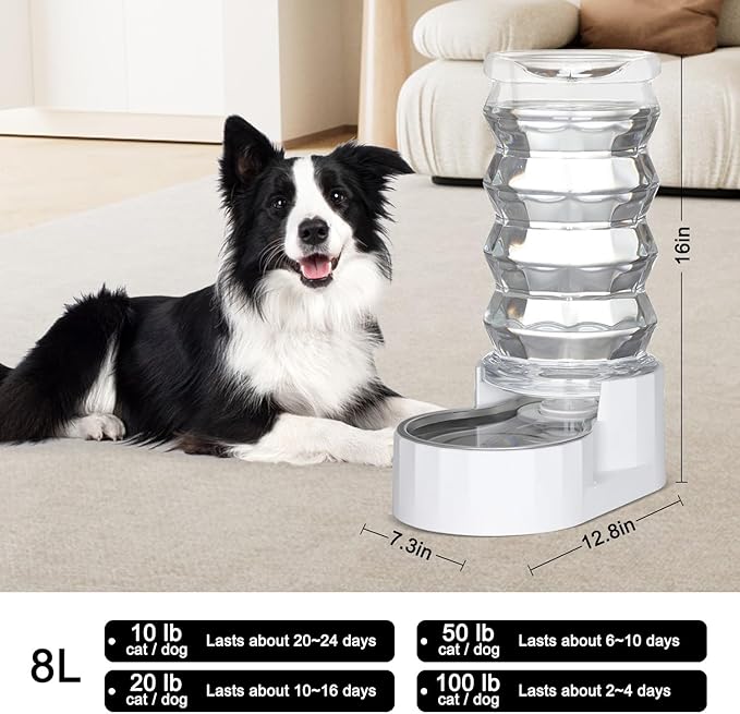 Sfozstra Automatic Pet Waterer,8L Gravity Stainless Steel Water Dispenser,100% BPA-Free, Large Capacity Water Feeder for Cats and Small and Medium-Sized Dogs