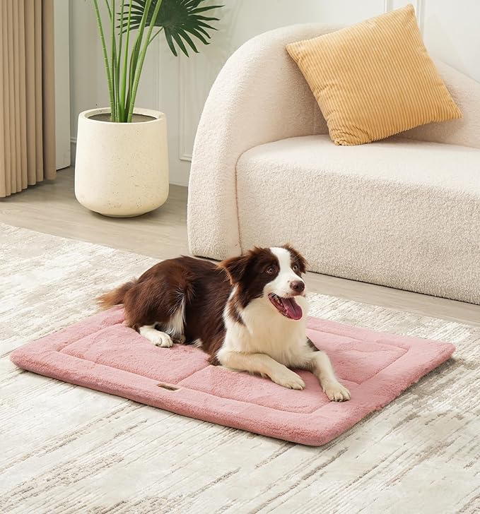 MADE 4 PETS Dog Crate Pad Bed for Medium Dogs, Washable & Reversible, Anti-Slip Kennel Mat for Cozy Sleeping, Soft Fluffy Dog Bed for Indoor & Outdoor Use, 29"x21", Pink