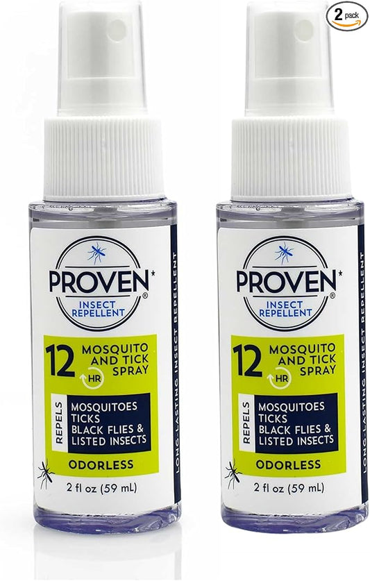 Proven Insect Repellent Spray, Keep Mosquitoes, Ticks and Flies Off, DEET Alternative Repellent, Up to 14-Hour Protection, Great for Camping or Hiking, 2 Ounce, Odorless Spray, 2 Pack