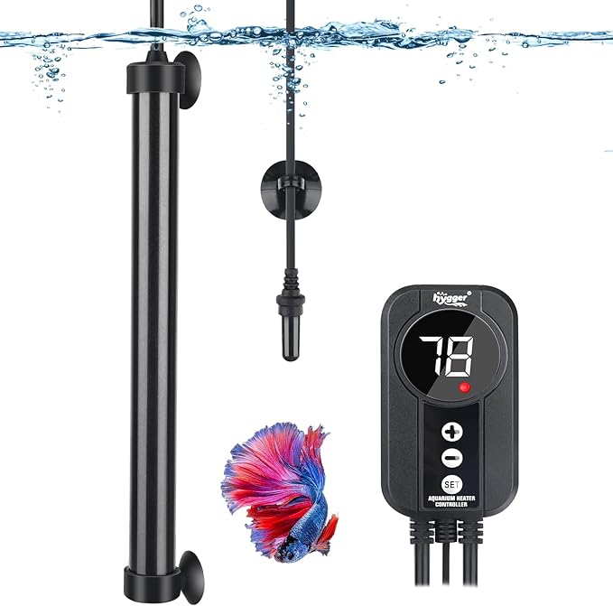hygger Aquarium Heater 300W,Titanium Heater with Digital LED Controller and Temperature Probe,Submersible Fish Tank Heater with Temperature Calibration,for Saltwater & Freshwater Fish Tank 50-60Gallon