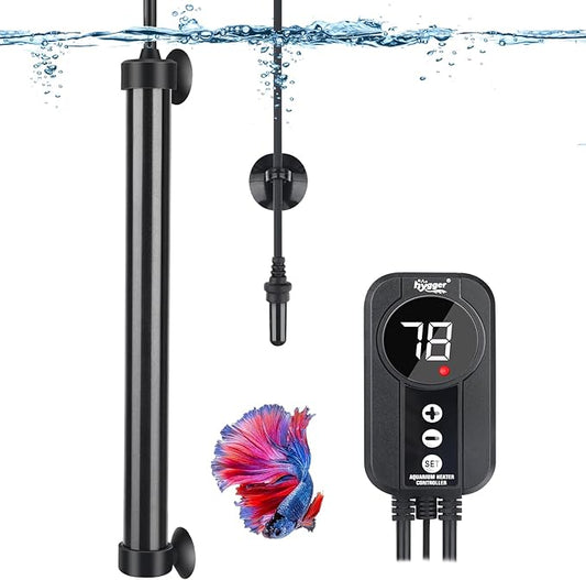 hygger Aquarium Heater 300W,Titanium Heater with Digital LED Controller and Temperature Probe,Submersible Fish Tank Heater with Temperature Calibration,for Saltwater & Freshwater Fish Tank 50-60Gallon