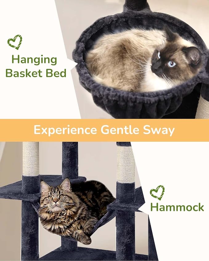 Globlazer Large Cat Tree Tower Condo, 80in Tall Cat Tree for Multiple Indoor Cats Large Adult, XXL Big Cat Climbing Tower with Cat Caves, Sisal Scratching Posts, Top Perches, Hammock, S80B, Dark Gray