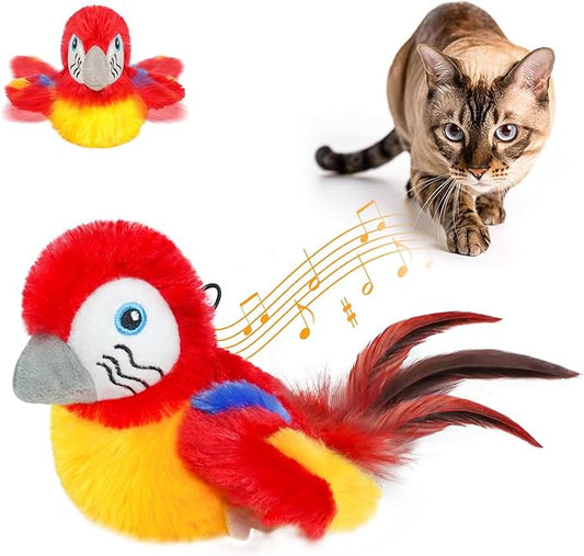 Vannon Cat Toys Flapping Bird(Cannot Fly), Rechargeable Touch Activated Kitten Toy Interactive Cat Exercise Toys with Catnip and Feather for Indoor Cat - Red