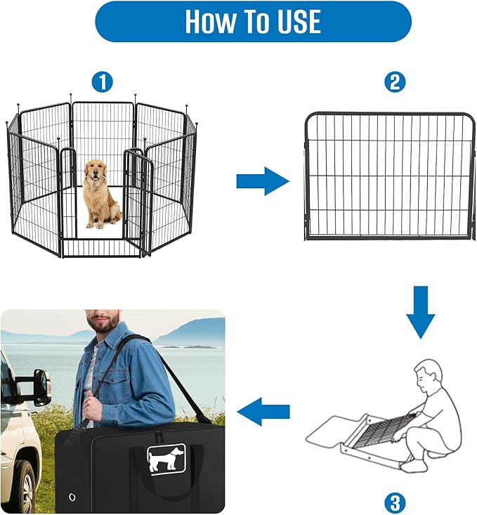 SIRUITON Dog Playpen Storage Bag Fits 32" H 8 Panels and 9 Stakes, Heavy Duty 600D Oxford Fabric Suitable for Foldable Exercise Pet Playpen, Dog Fence Travel Bag with Reinforcing Plate & Shoulder