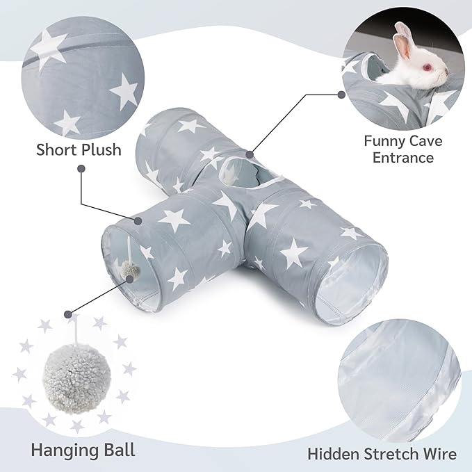 JanYoo Guinea Pig Tunnel 3 Way Guinea Pigs Hideout Foldable Small Animal Hideaway Play Tube Toys for Bunny Rabbit Hedgehogs Hamster Chinchilla Ferret Accessories