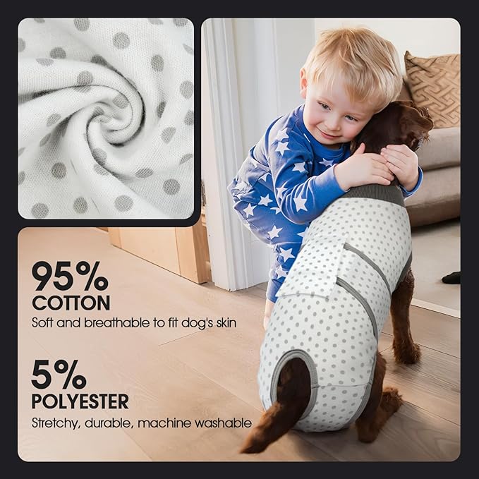 FUAMEY Dog Recovery Suit Male,Dogs Surgery Neuter Suits Puppy Spay Shirts for Female Protect Dog's Skin Anti Licking Abdominal Wounds Doggie Onesie Pet Bodysuit Alternative to Cone Polka Dot S